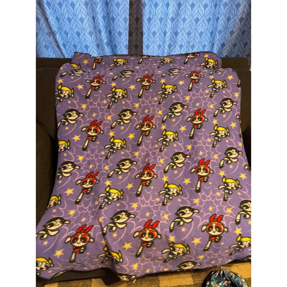 Vintage PowerPuff Girls Official Cartoon Network Throw Blanket 2001 Purple Y2K